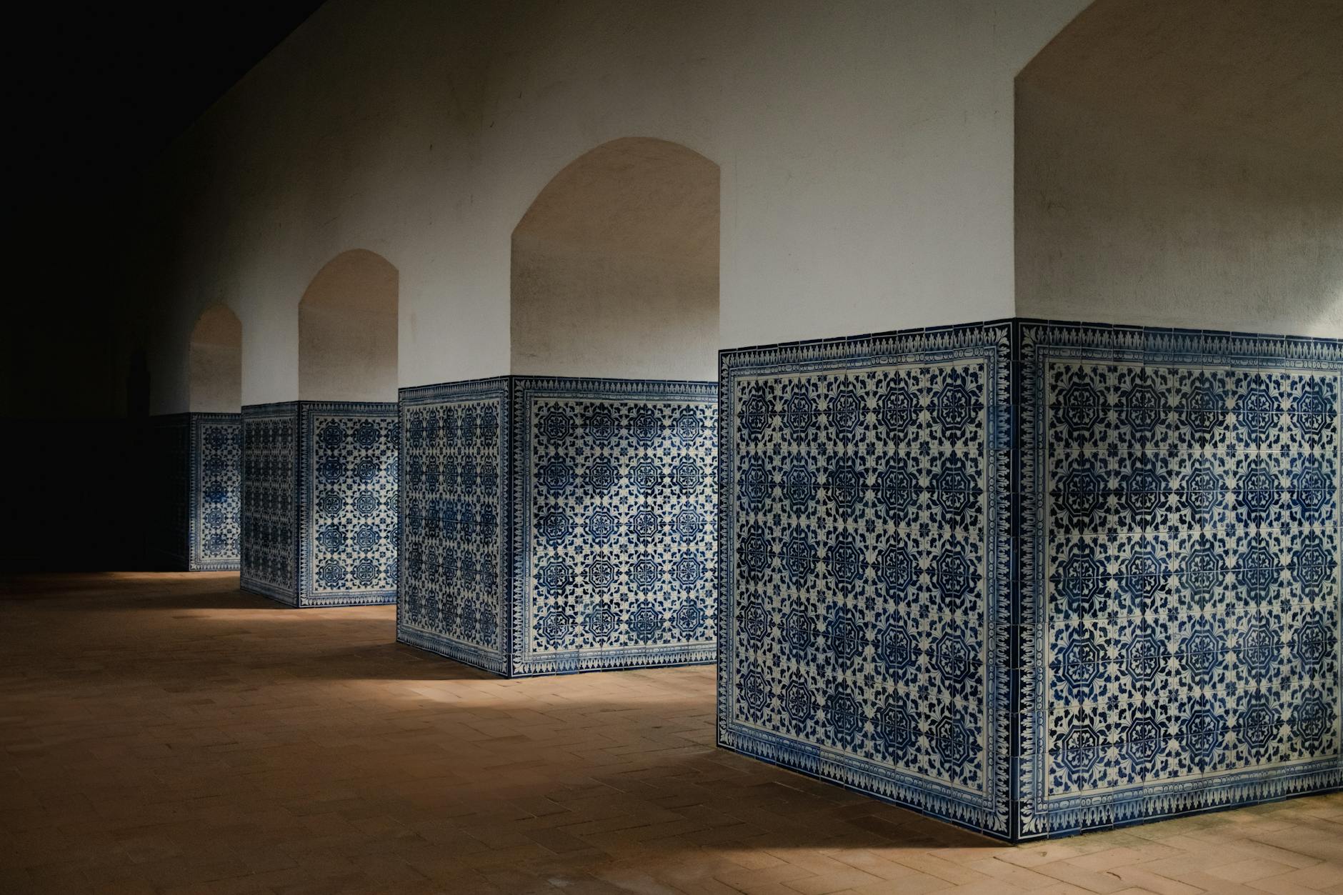 Baroque-style azulejo tiles in an old monastery in Tomar, Portugal.
