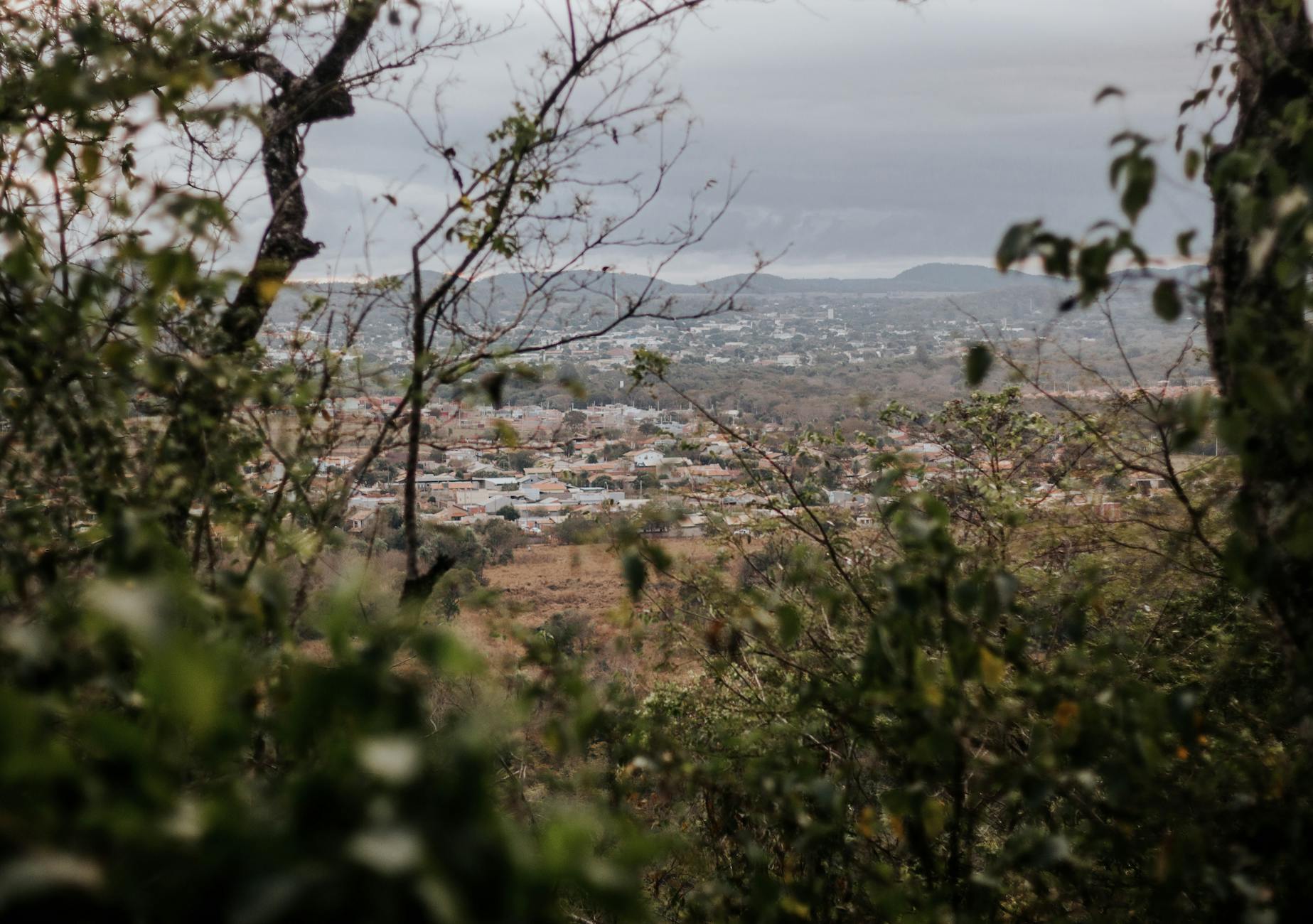 Explore the charming Bonito, Brazil with this scenic view framed by lush greenery.