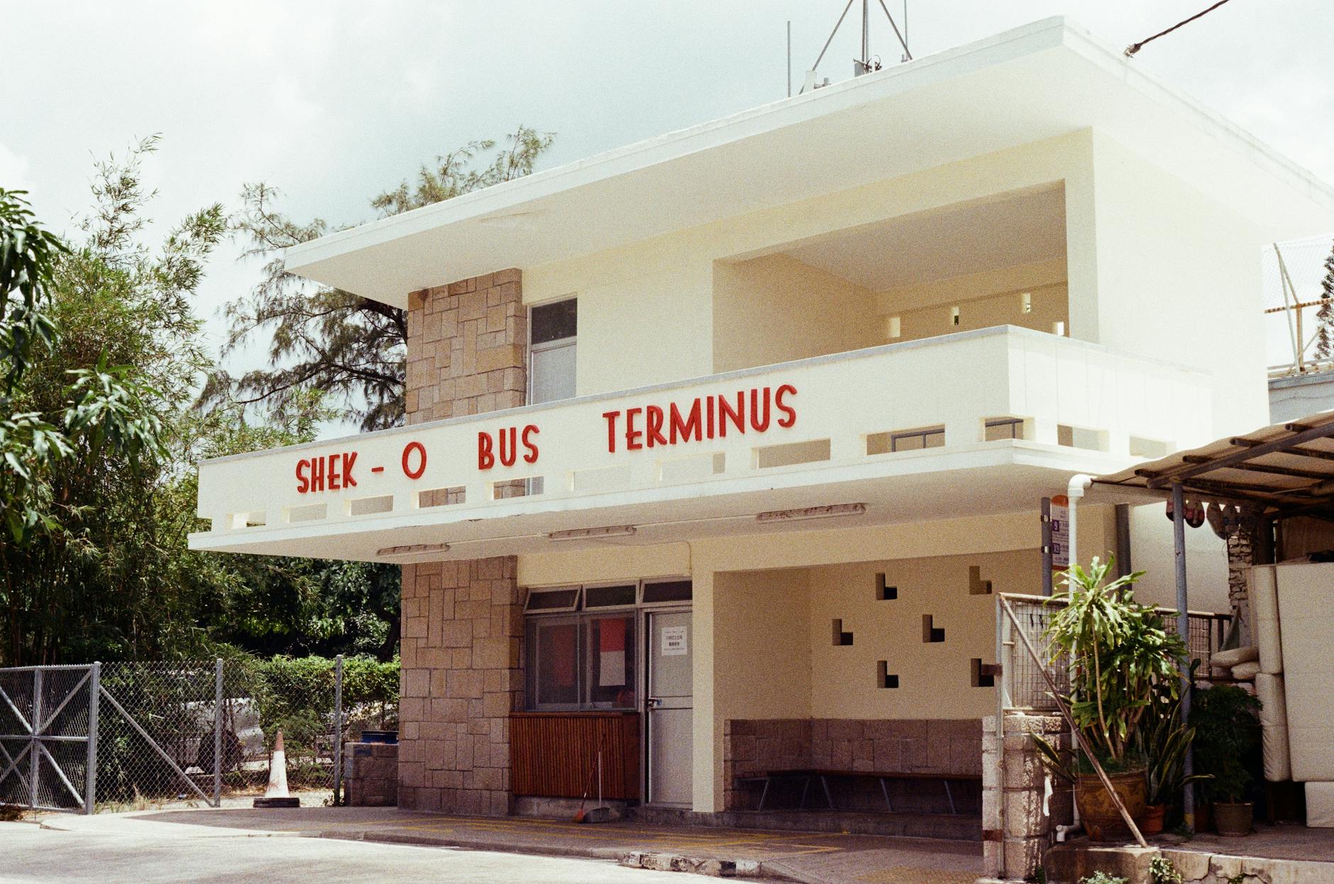 Exterior view of the Shek O Bus Terminus on Hong Kong Island, showcasing modern architecture.