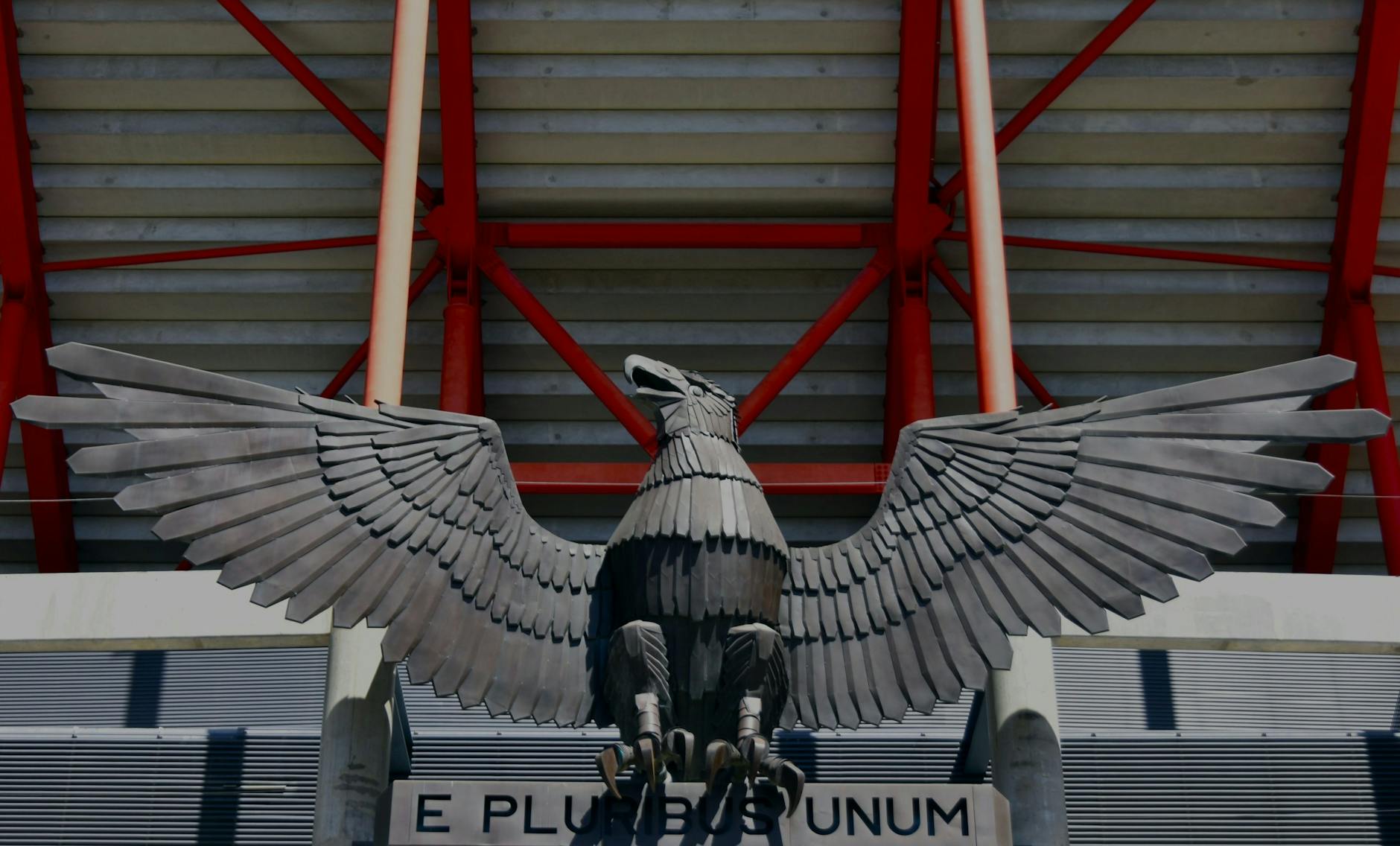 Stunning eagle statue with spread wings at Estádio da Luz in Lisbon, Portugal.